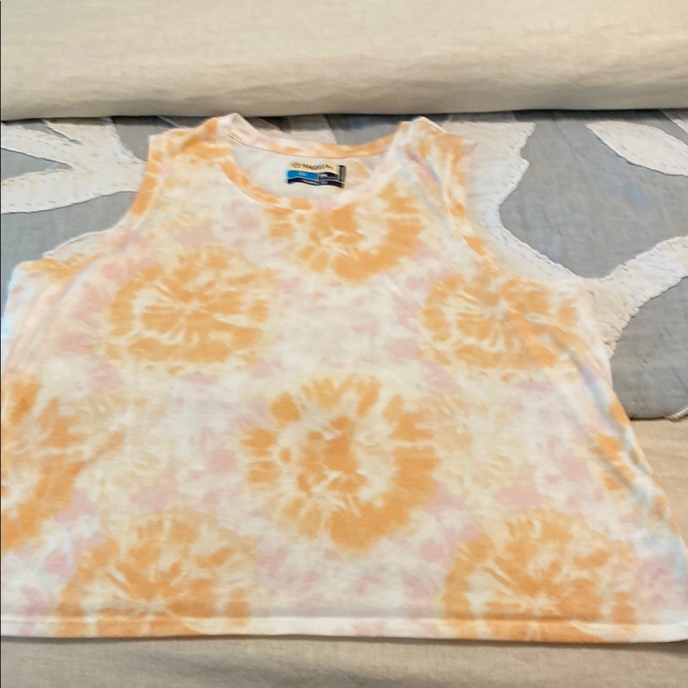 Magellan Orange and White Tie-Dye Tank Top